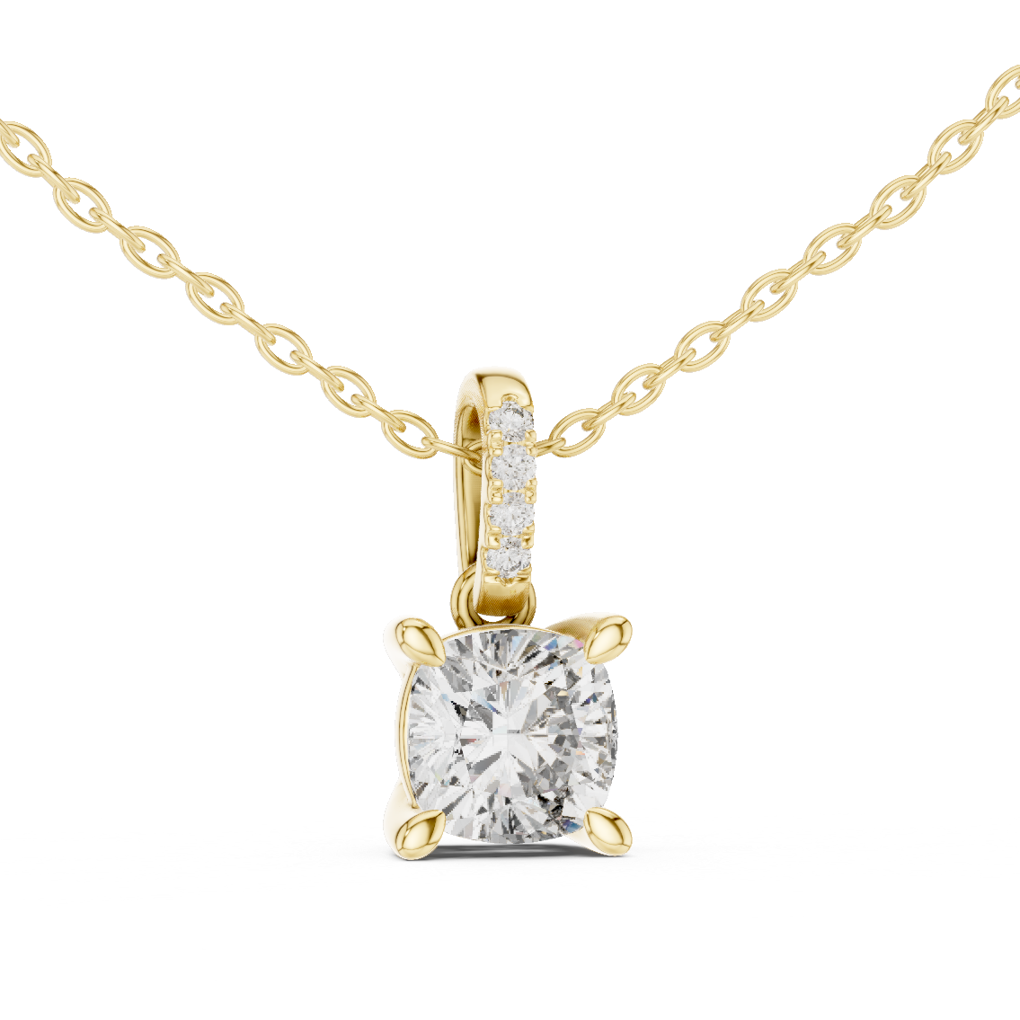 Cushion Cut Solitaire Lab-Grown Diamond Pendant in Yellow Gold