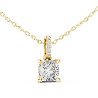 Cushion Cut Solitaire Lab-Grown Diamond Pendant in Yellow Gold