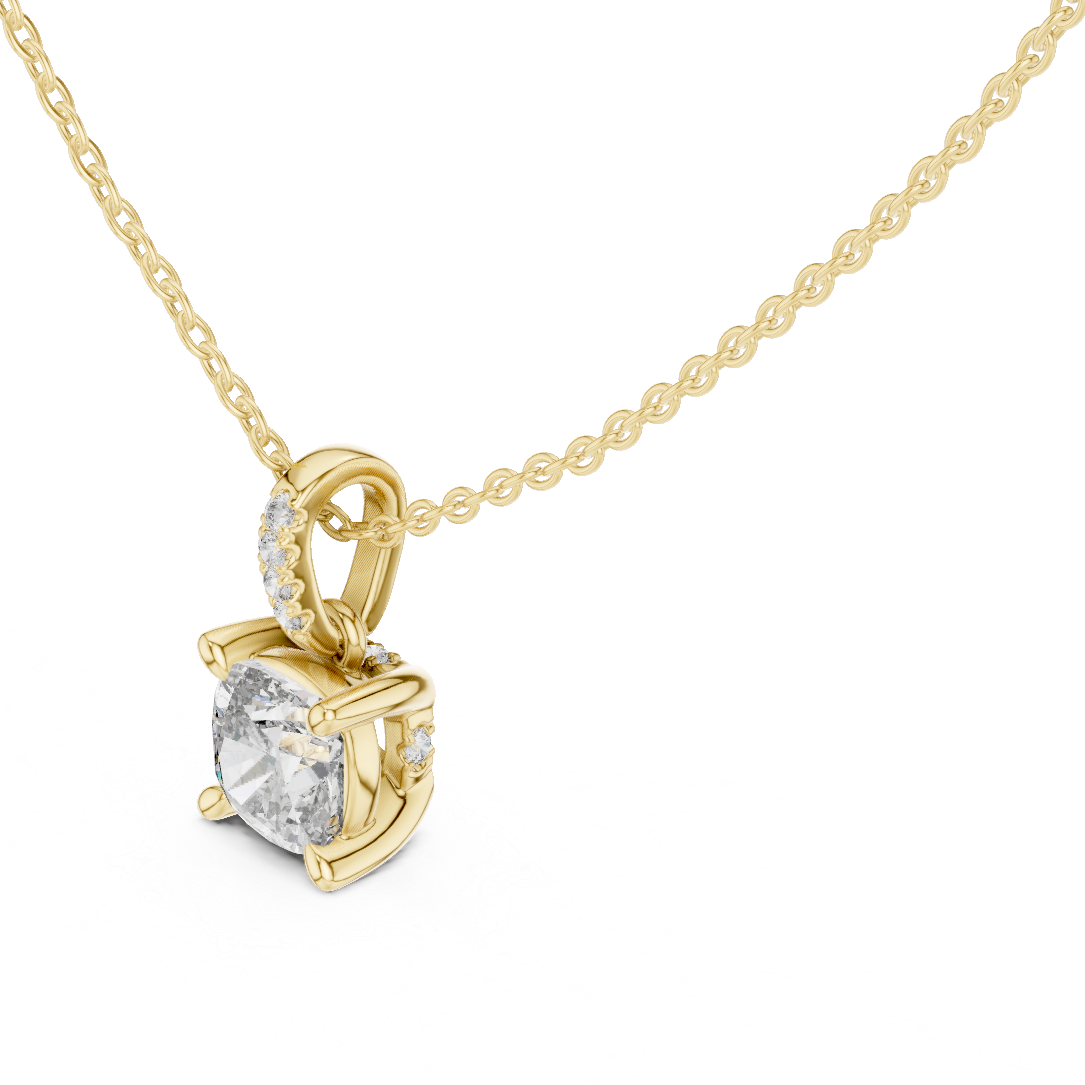 Cushion Cut Solitaire Lab-Grown Diamond Pendant in Yellow Gold