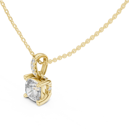 Cushion Cut Solitaire Lab-Grown Diamond Pendant in Yellow Gold