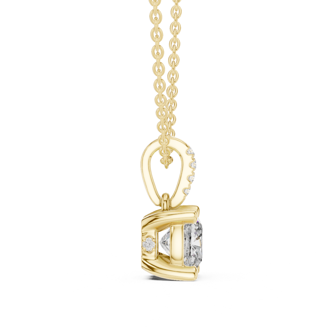 Cushion Cut Solitaire Lab-Grown Diamond Pendant in Yellow Gold