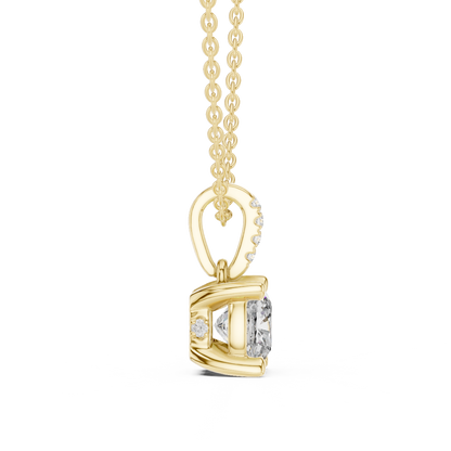 Cushion Cut Solitaire Lab-Grown Diamond Pendant in Yellow Gold