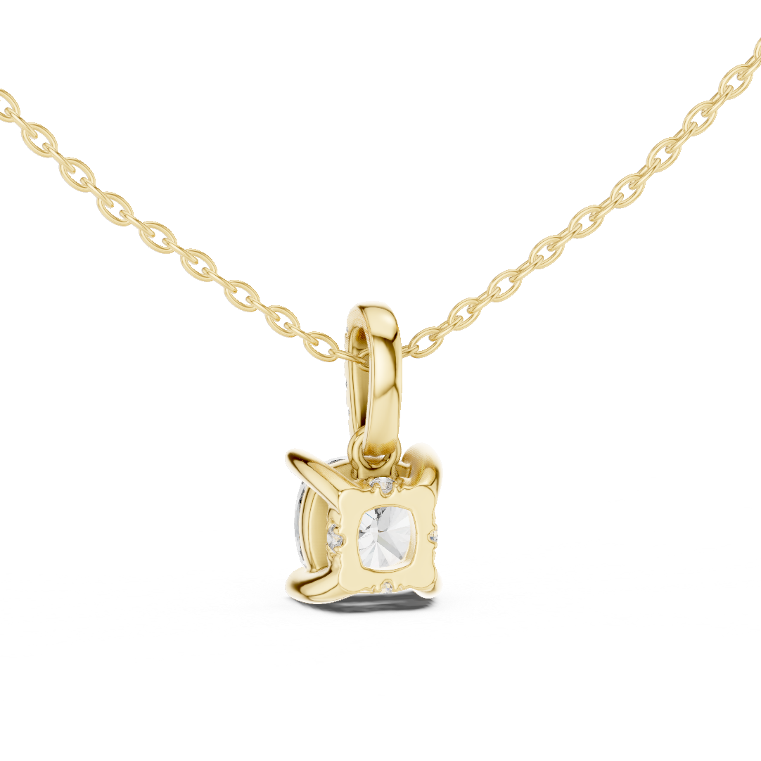 Cushion Cut Solitaire Lab-Grown Diamond Pendant in Yellow Gold