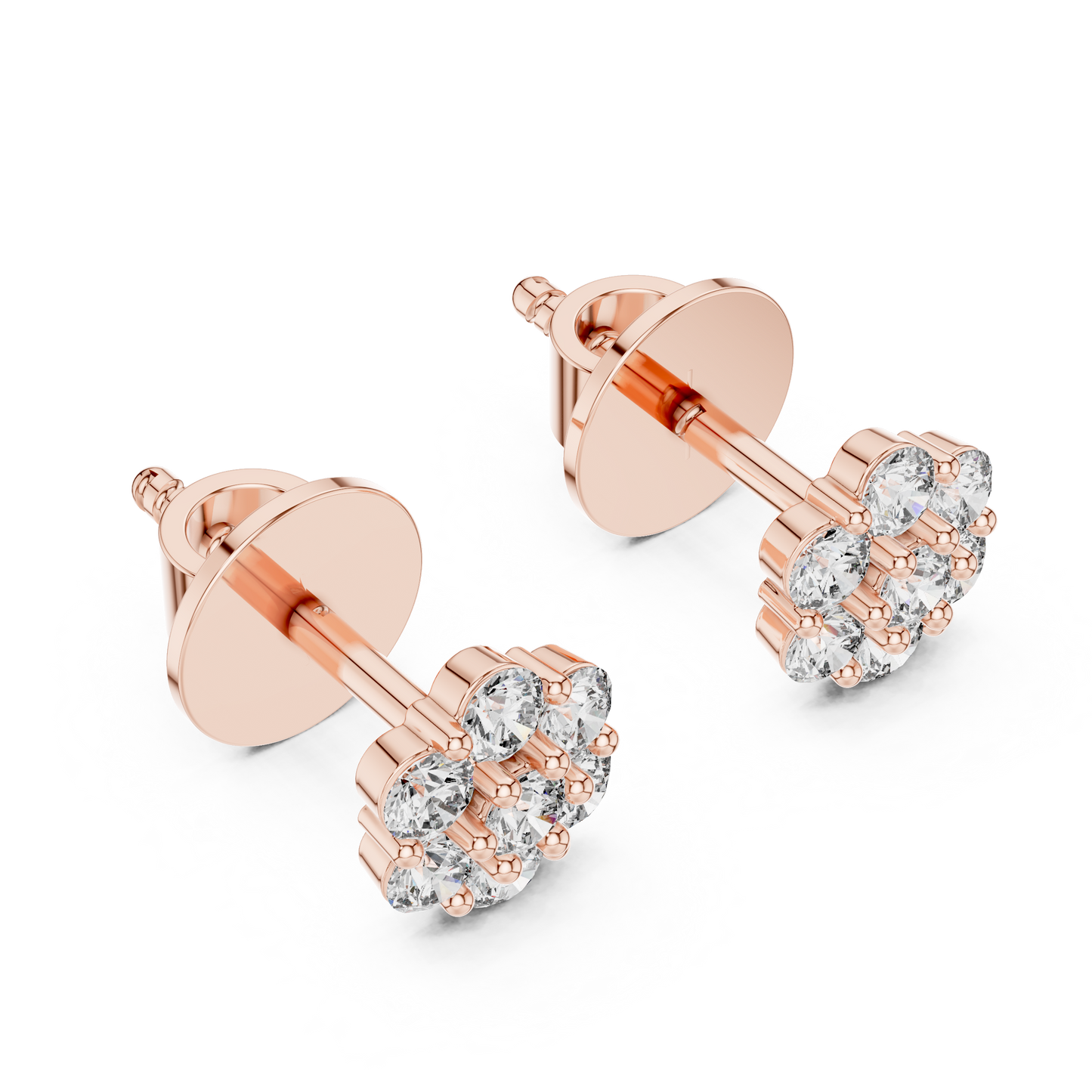 Gold Cluster Round Diamond Stud Earrings in 14K Yellow Gold