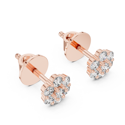 Gold Cluster Round Diamond Stud Earrings in 14K Yellow Gold