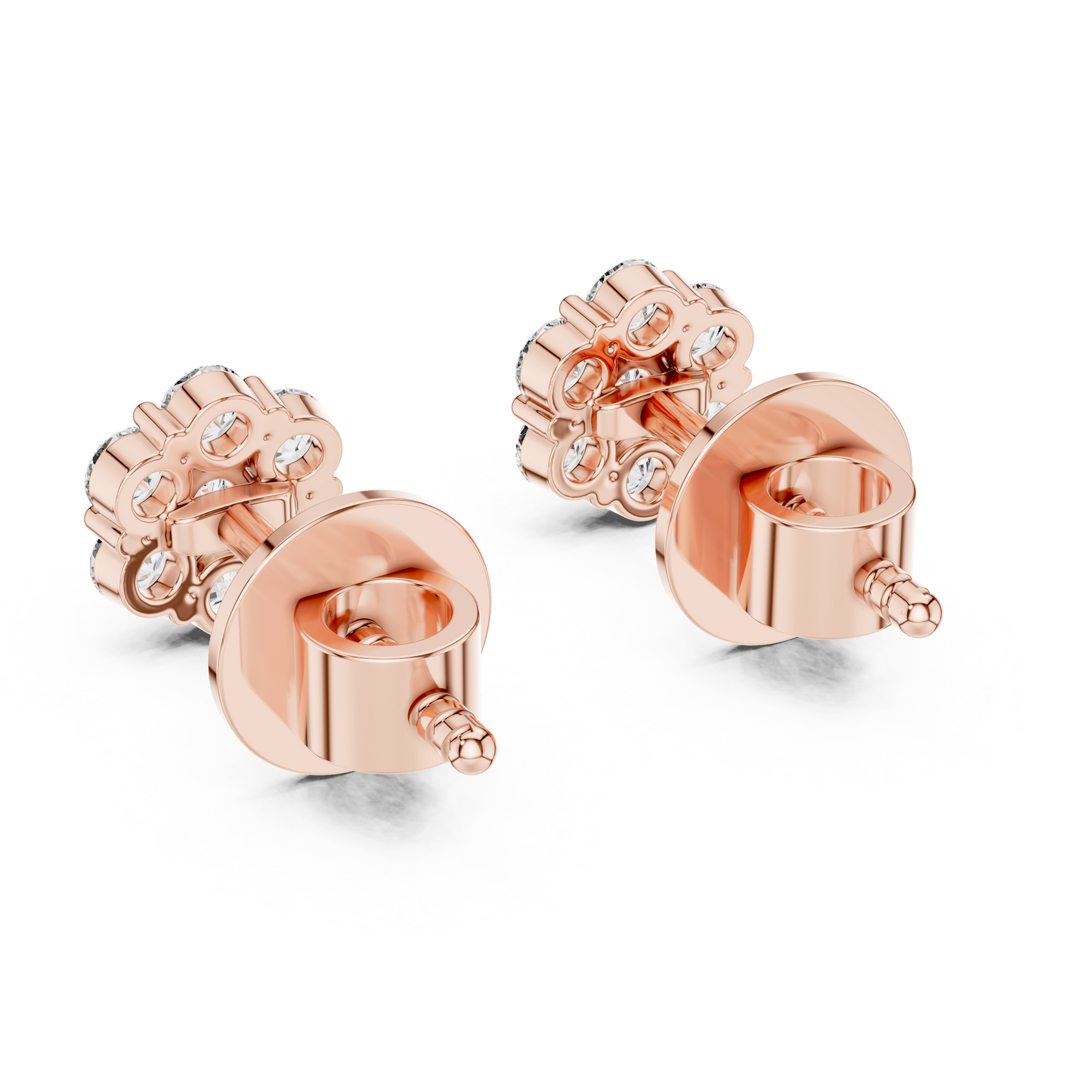 Gold Cluster Round Diamond Stud Earrings in 14K Yellow Gold