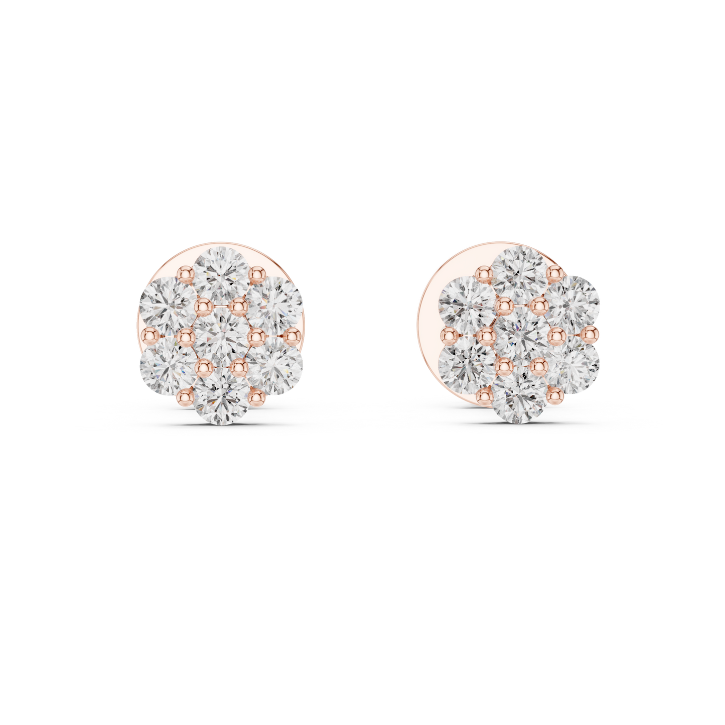 Gold Cluster Round Diamond Stud Earrings in 14K Yellow Gold