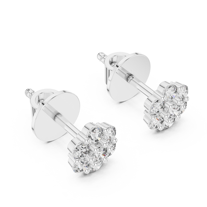 Gold Cluster Round Diamond Stud Earrings in 14K Yellow Gold