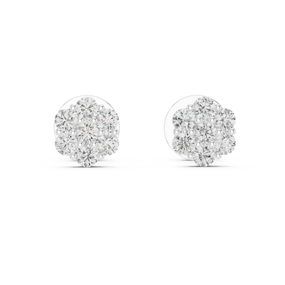 Gold Cluster Round Diamond Stud Earrings in 14K Yellow Gold