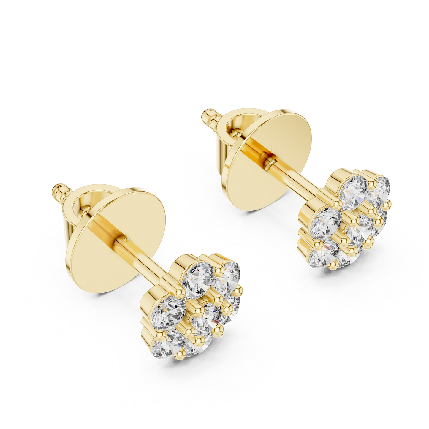 Gold Cluster Round Diamond Stud Earrings in 14K Yellow Gold