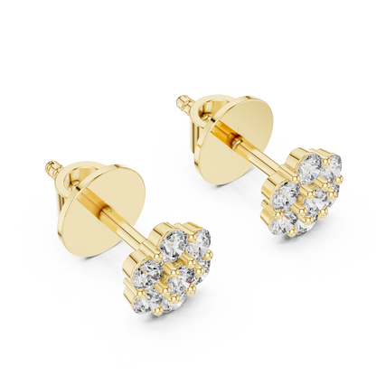 Gold Cluster Round Diamond Stud Earrings in 14K Yellow Gold