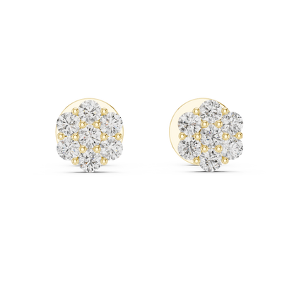 Gold Cluster Round Diamond Stud Earrings in 14K Yellow Gold