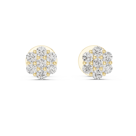 Gold Cluster Round Diamond Stud Earrings in 14K Yellow Gold