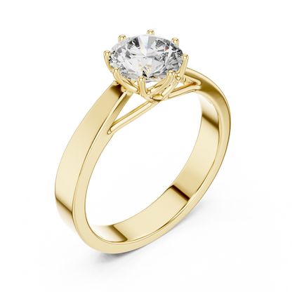 Lab-Grown 1 Carat Diamond Engagement Ring | 10KT Yellow Gold Solitaire Ring | Round Brilliant 6 Claw Proposal Ring | Fine Jewellery UK