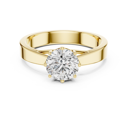 Lab-Grown 1 Carat Diamond Engagement Ring | 10KT Yellow Gold Solitaire Ring | Round Brilliant 6 Claw Proposal Ring | Fine Jewellery UK