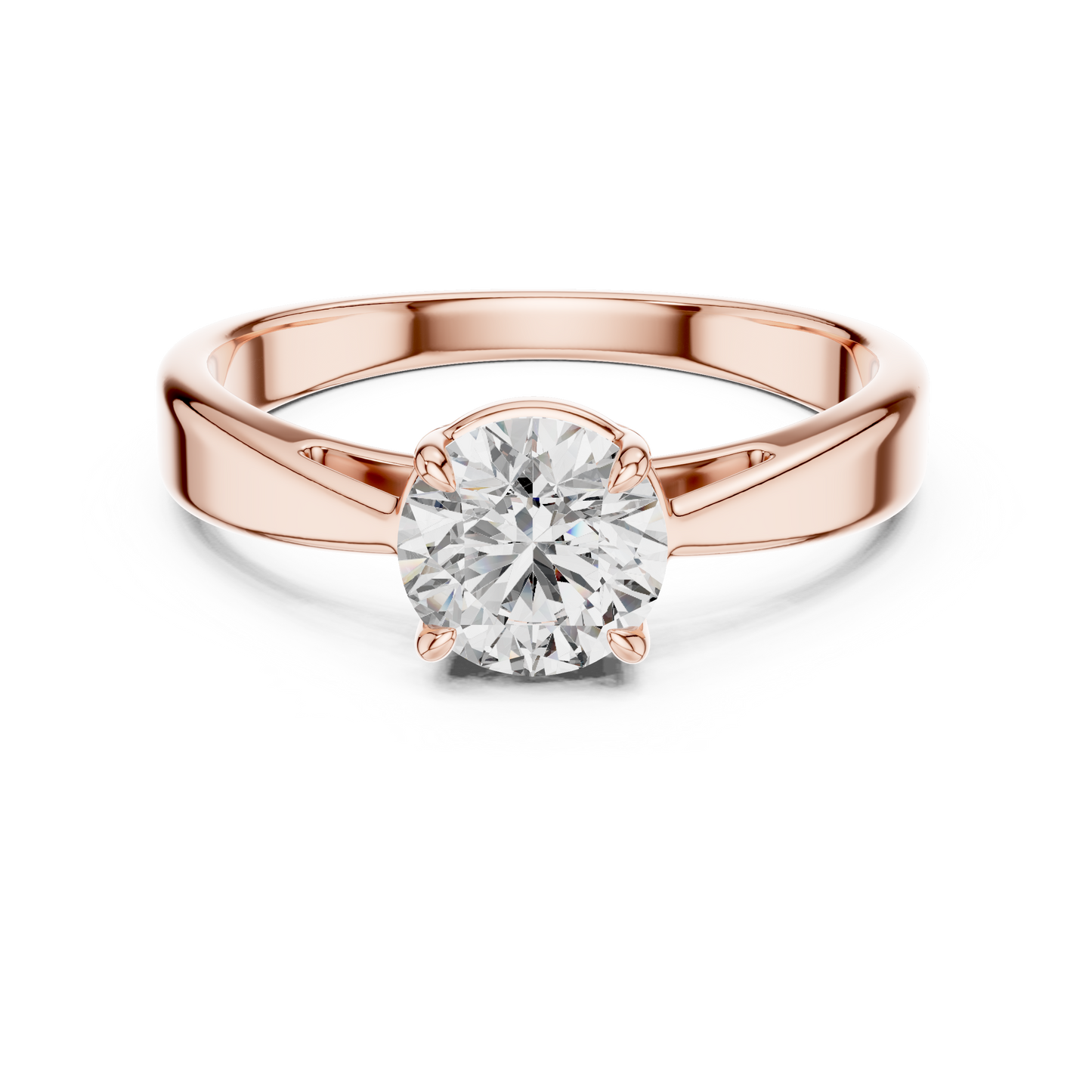 Romantic Round-Cut Diamond Solitaire Ring in 18K Rose Gold