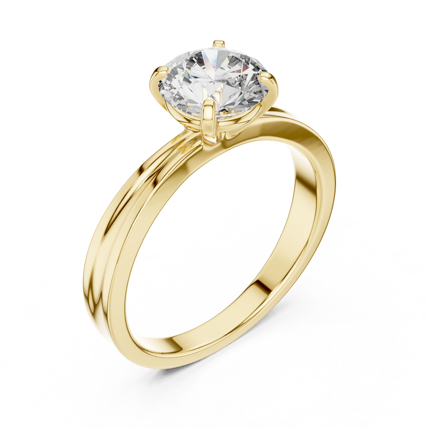 Round Cut Lab Grown Diamond Solitaire Ring in Yellow Gold