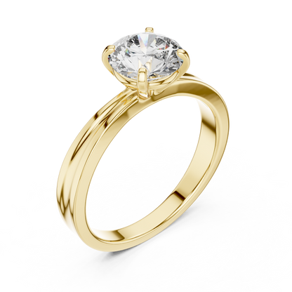 Round Cut Lab Grown Diamond Solitaire Ring in Yellow Gold