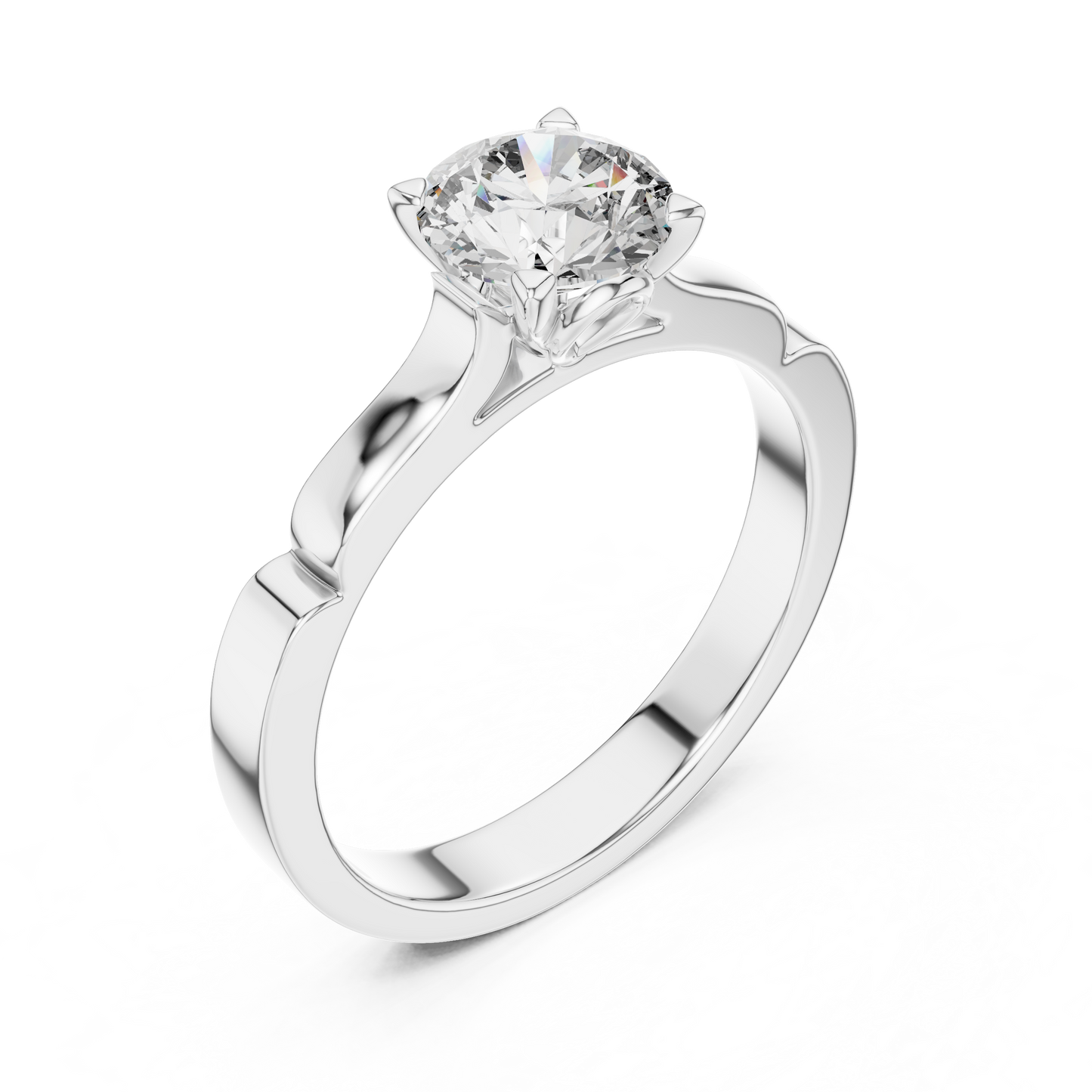 Round Cut Lab Grown Diamond Solitaire Ring in White Gold | Modern Engagement Ring