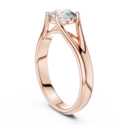 Round cut lab grown diamond solitaire engagement ring in rose gold with modern split cathedral setting