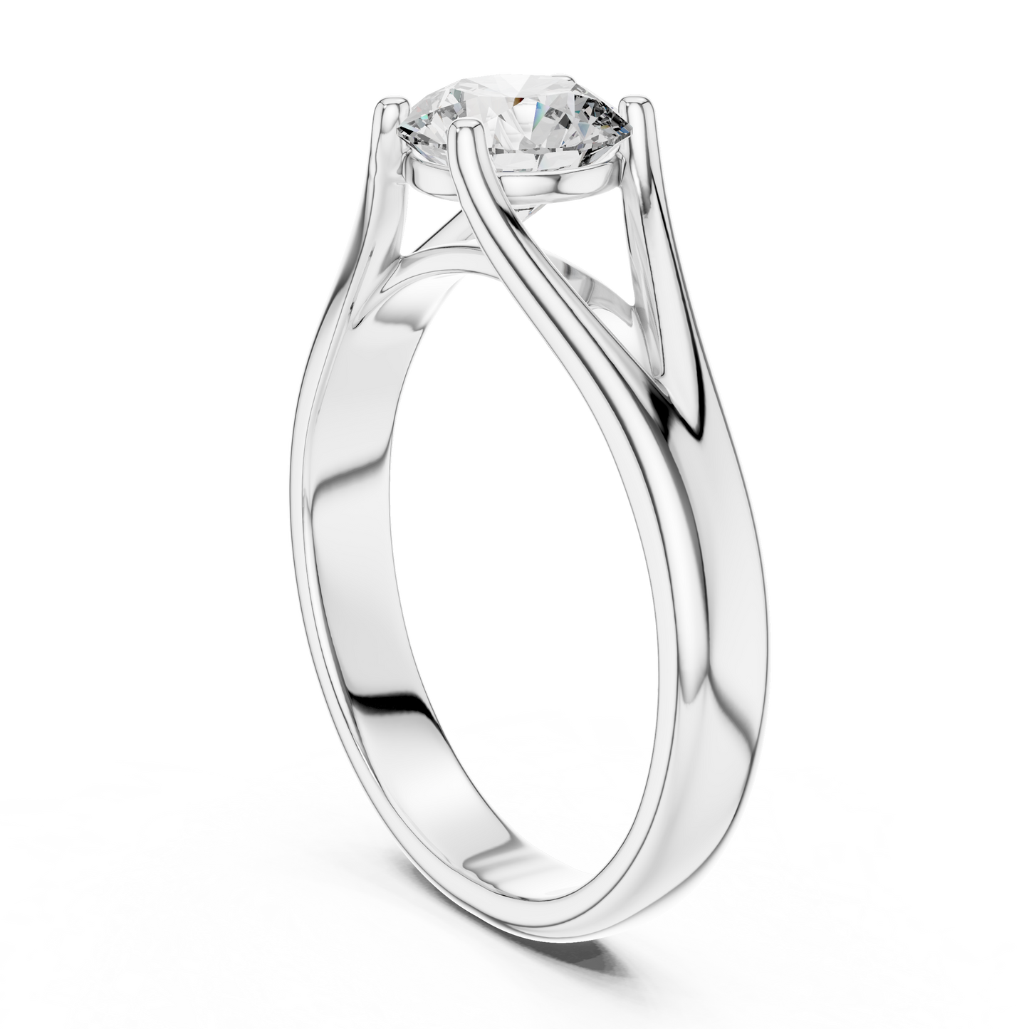 Round cut lab grown diamond solitaire engagement ring in rose gold with modern split cathedral setting
