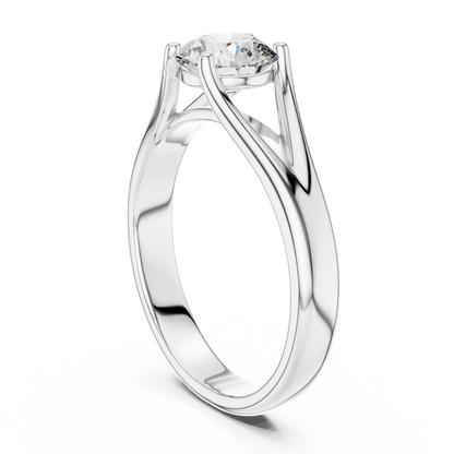 Round cut lab grown diamond solitaire engagement ring in rose gold with modern split cathedral setting