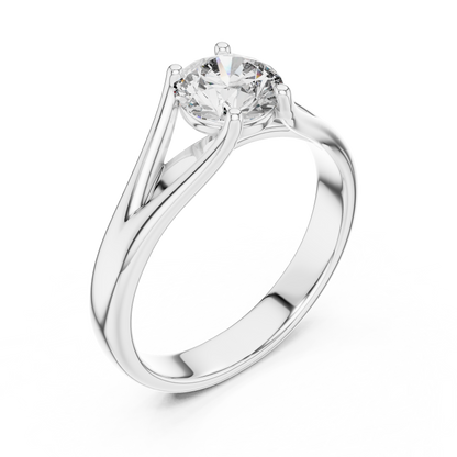 Round cut lab grown diamond solitaire engagement ring in rose gold with modern split cathedral setting