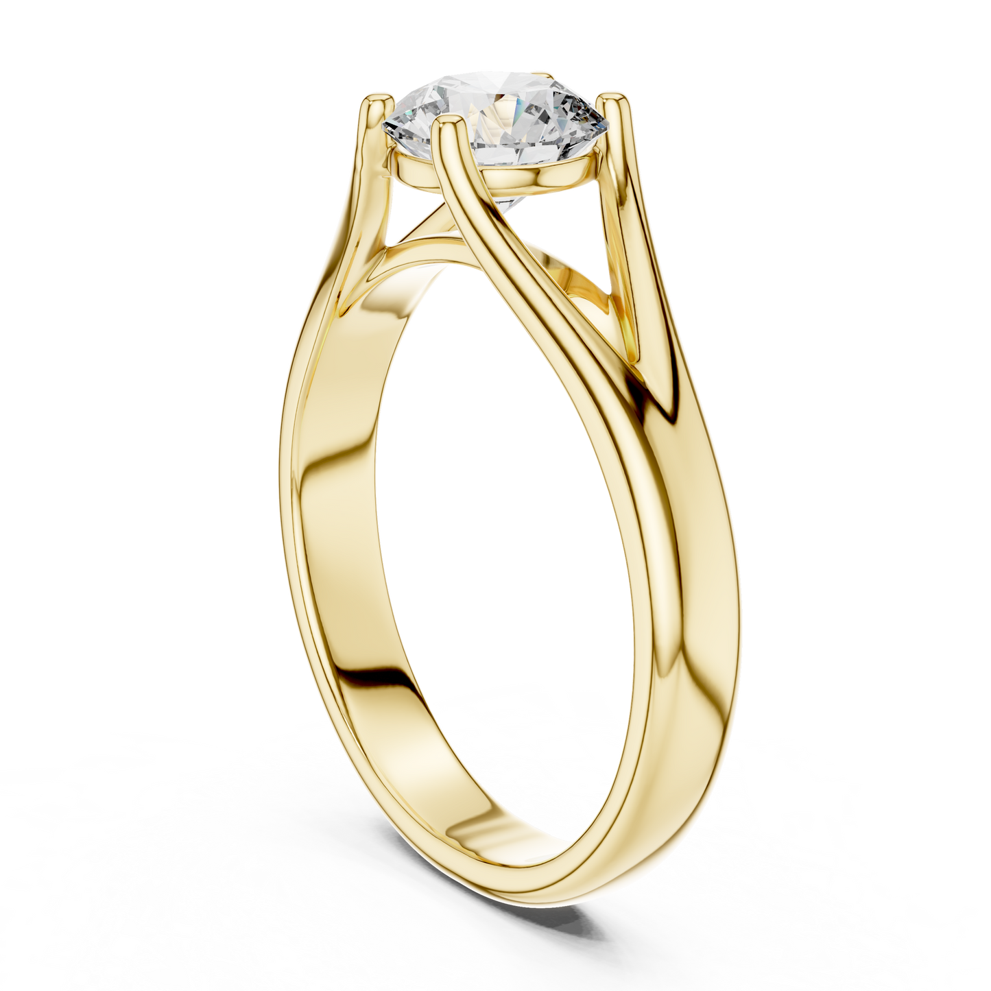 Round cut lab grown diamond solitaire engagement ring in rose gold with modern split cathedral setting