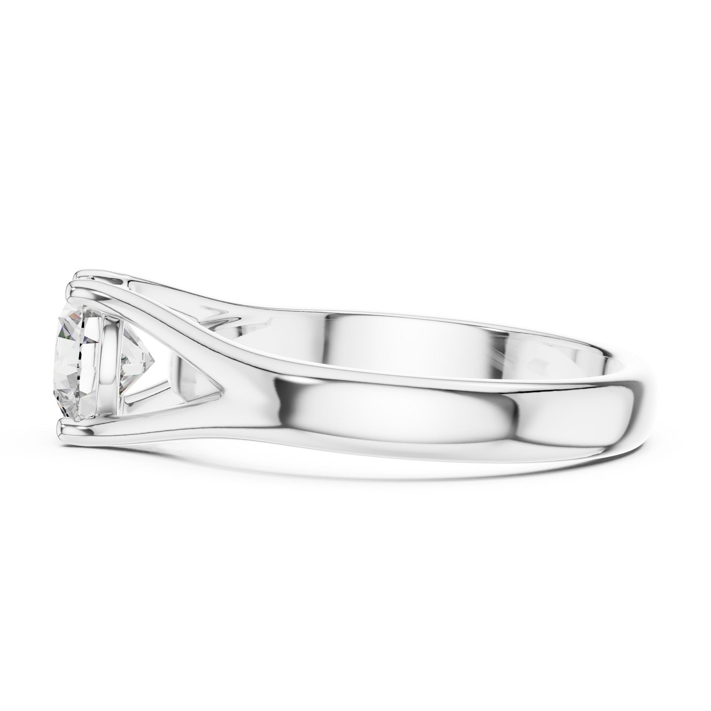 Round cut lab grown diamond solitaire engagement ring in rose gold with modern split cathedral setting