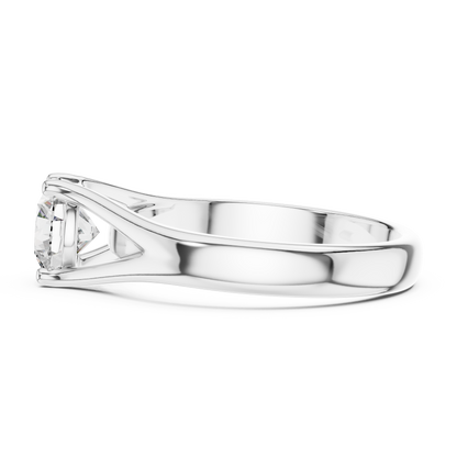 Round cut lab grown diamond solitaire engagement ring in rose gold with modern split cathedral setting