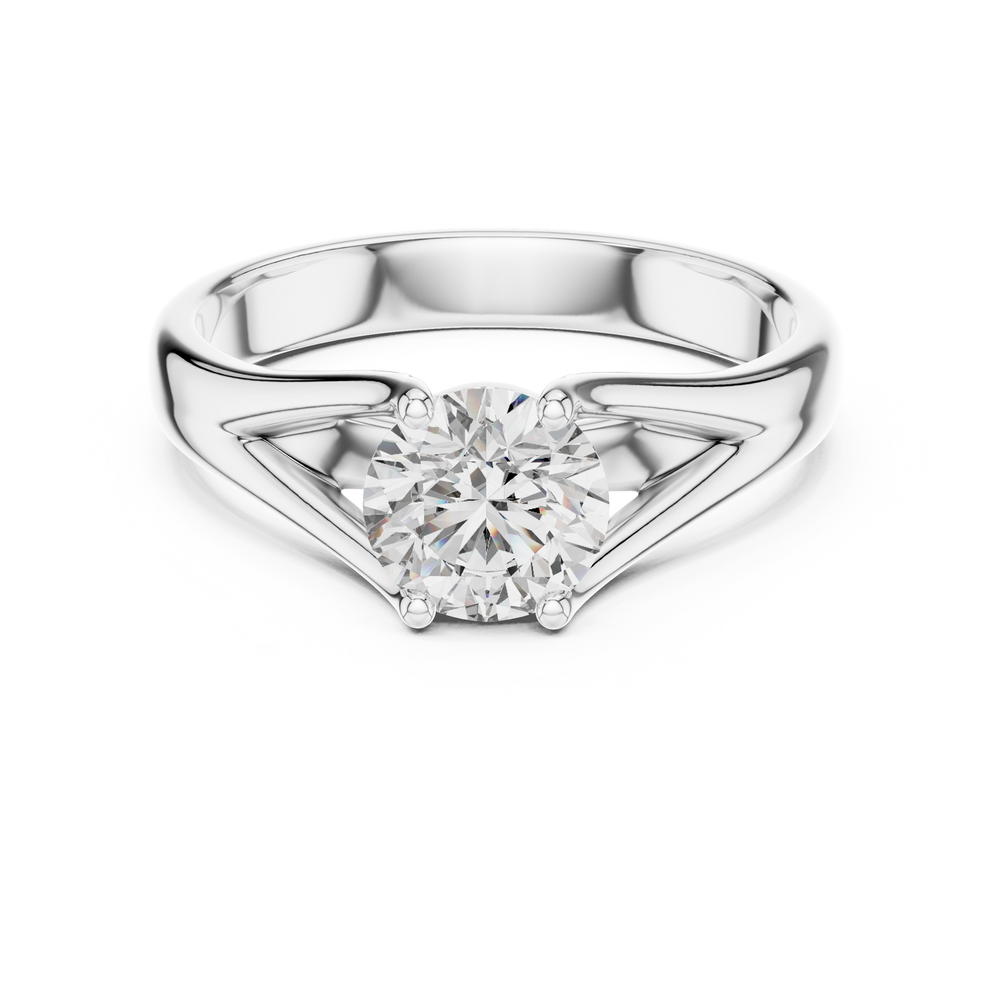 Round cut lab grown diamond solitaire engagement ring in rose gold with modern split cathedral setting