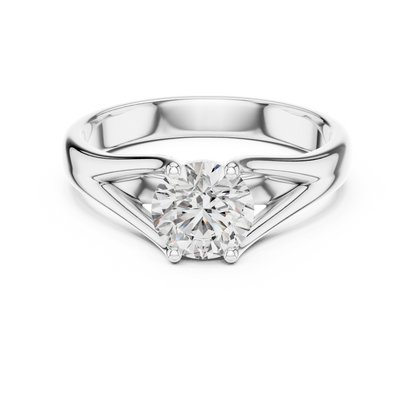 Round cut lab grown diamond solitaire engagement ring in rose gold with modern split cathedral setting