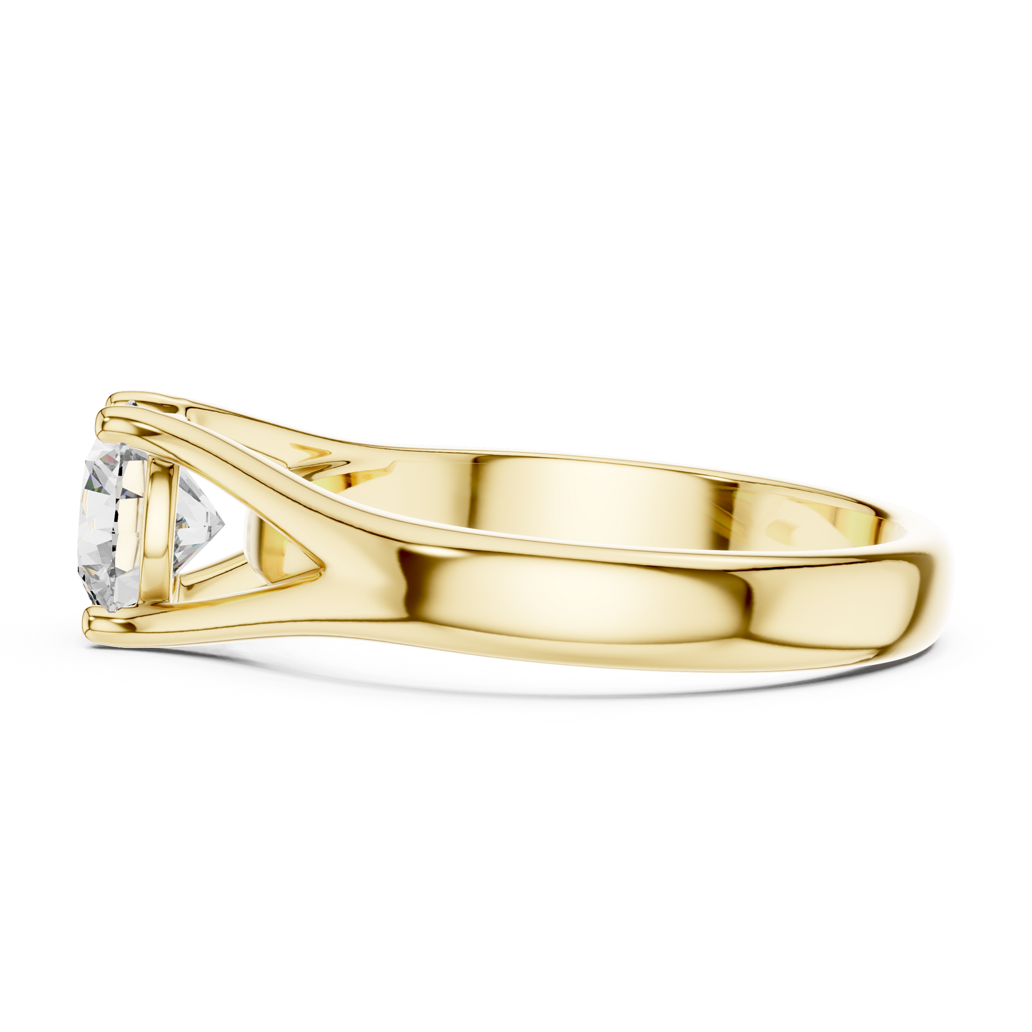 Round cut lab grown diamond solitaire engagement ring in rose gold with modern split cathedral setting