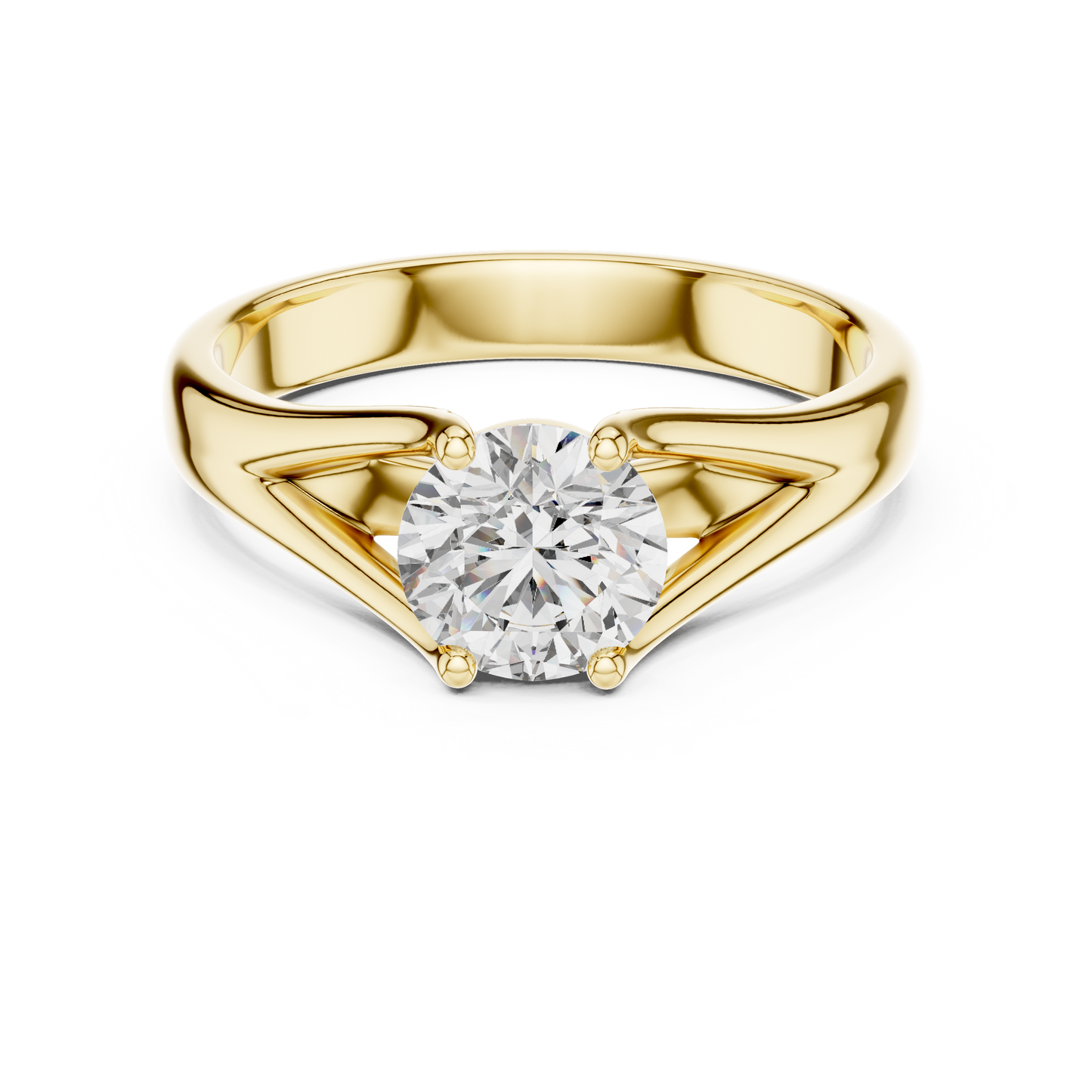 Round cut lab grown diamond solitaire engagement ring in rose gold with modern split cathedral setting