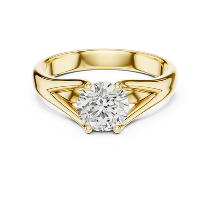 Round cut lab grown diamond solitaire engagement ring in rose gold with modern split cathedral setting
