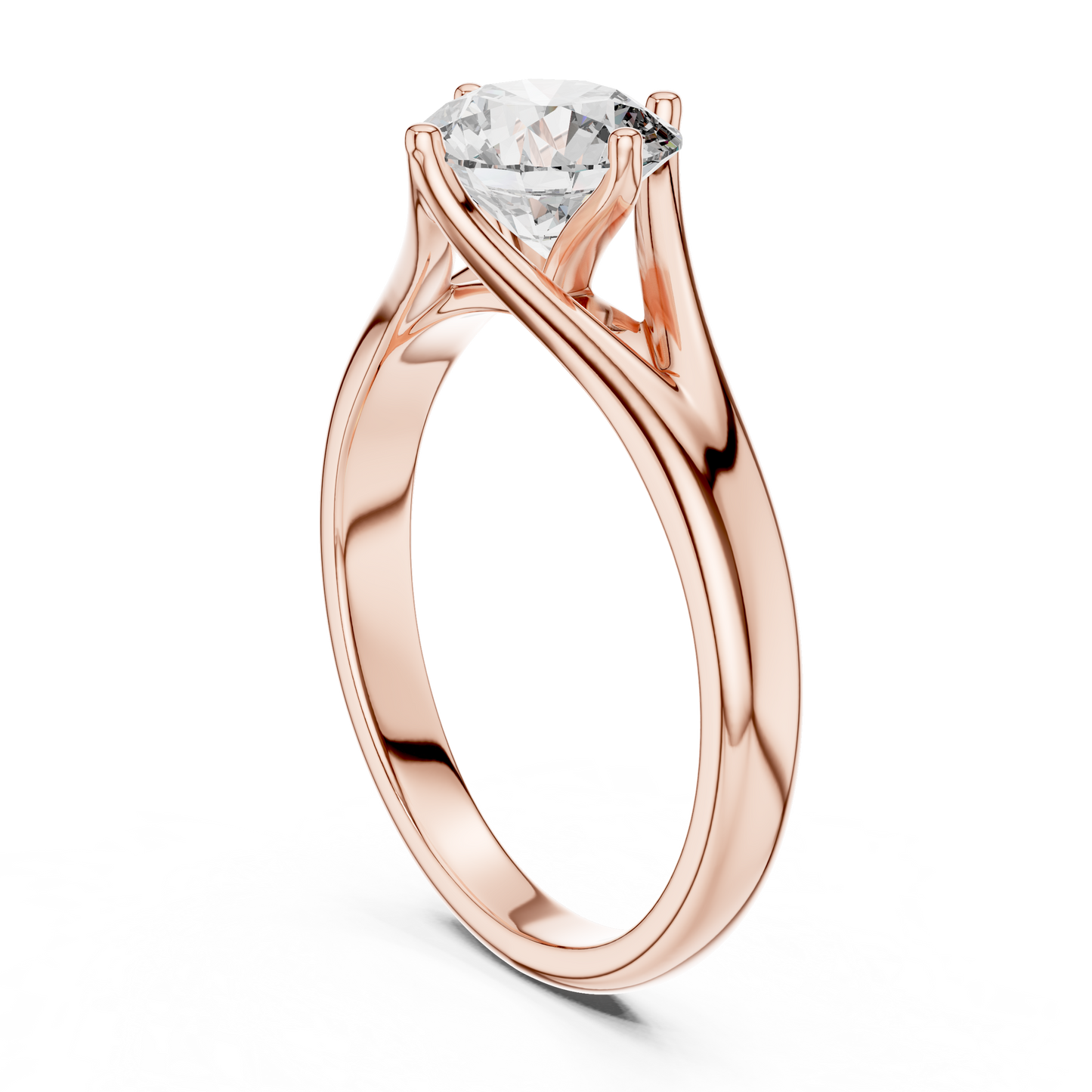 Round Solitaire Lab Grown Diamond Ring with Split Shank Rose Gold