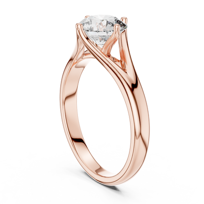 Round Solitaire Lab Grown Diamond Ring with Split Shank Rose Gold