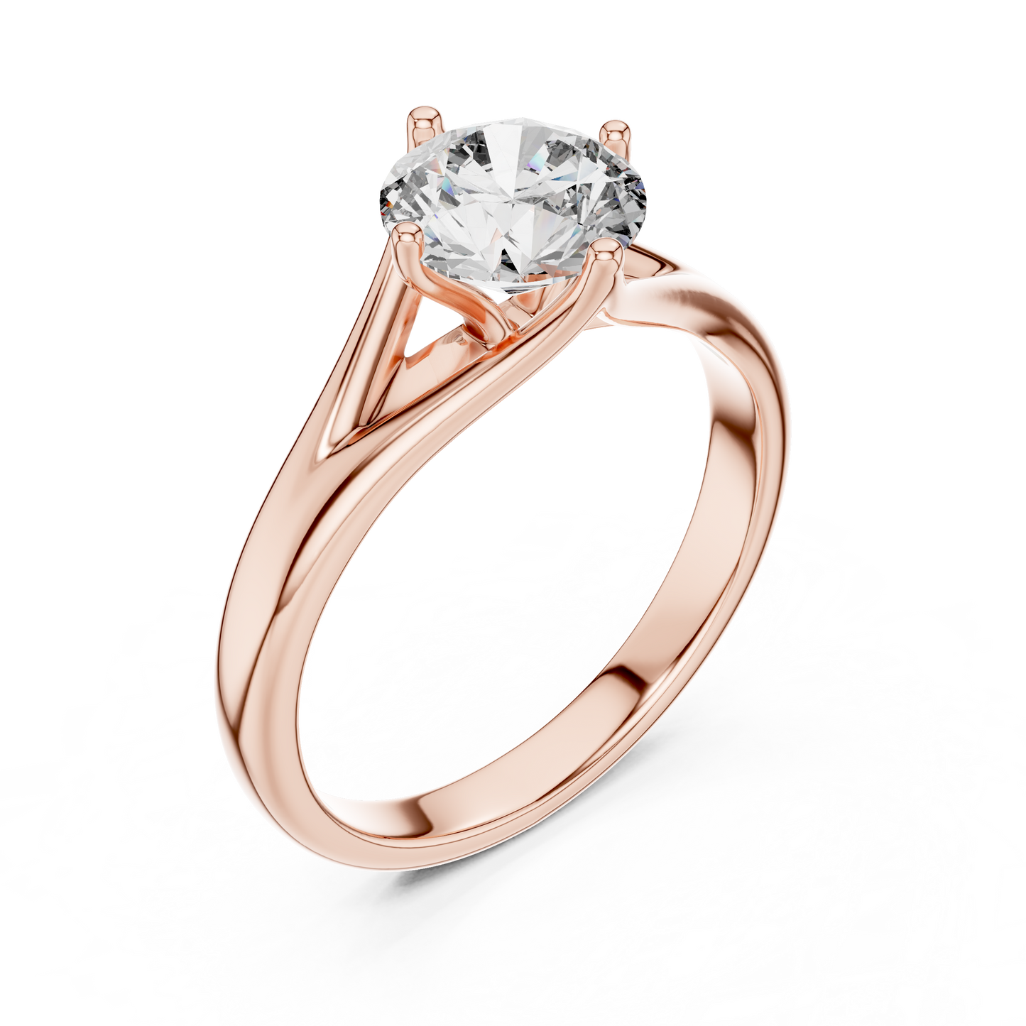 Round Solitaire Lab Grown Diamond Ring with Split Shank Rose Gold