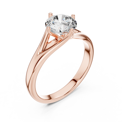 Round Solitaire Lab Grown Diamond Ring with Split Shank Rose Gold
