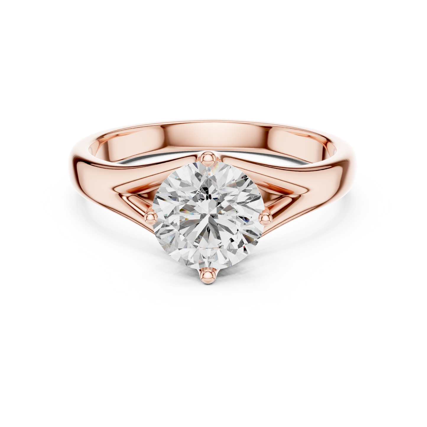 Round Solitaire Lab Grown Diamond Ring with Split Shank Rose Gold