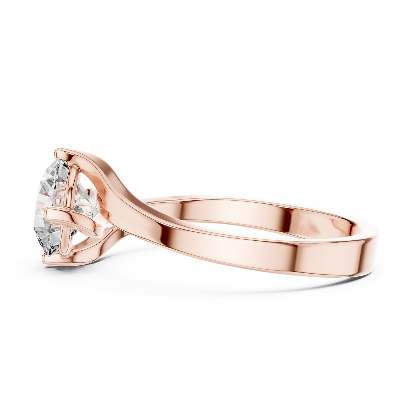 Round Cut Lab Grown Diamond Twisted Shank Solitaire Engagement Ring in Rose Gold