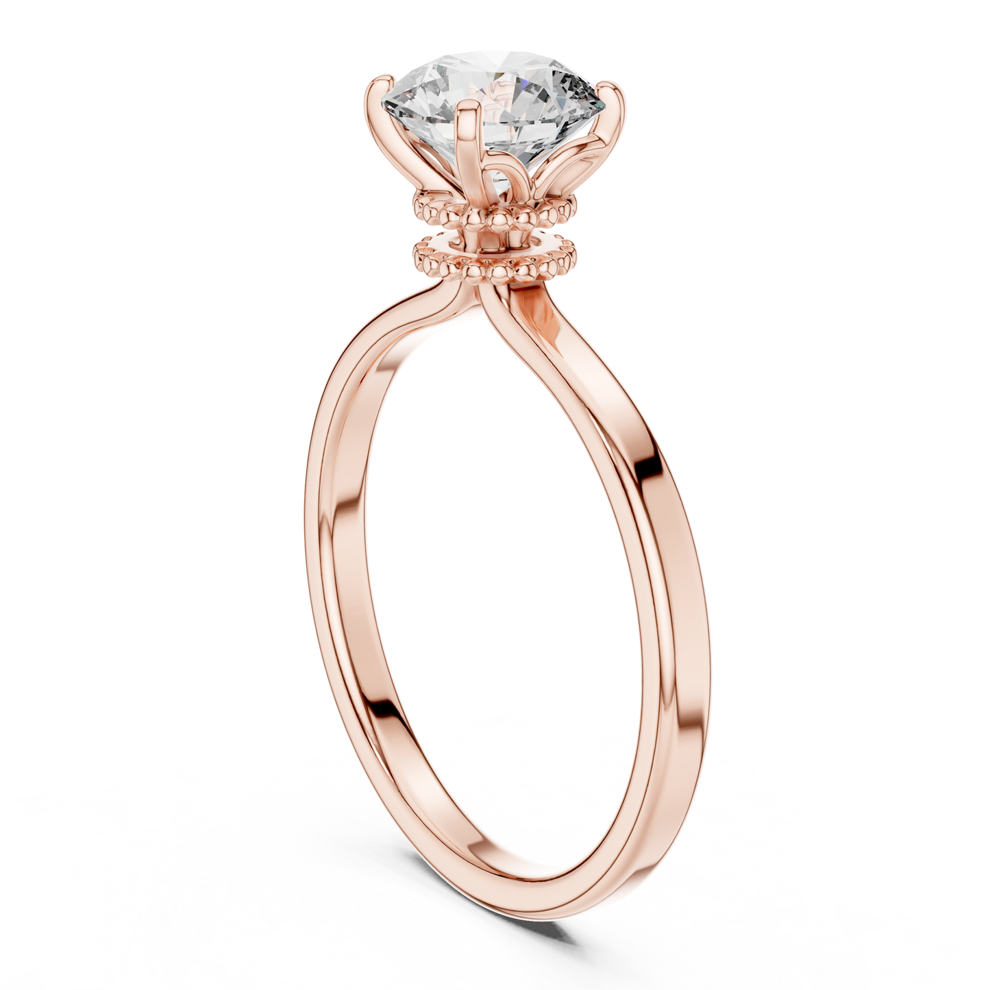 Round Cut Lab Grown Diamond Solitaire Engagement Ring in Rose Gold with Cathedral Setting
