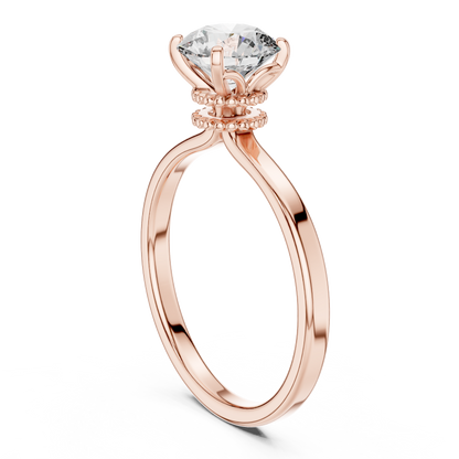 Round Cut Lab Grown Diamond Solitaire Engagement Ring in Rose Gold with Cathedral Setting