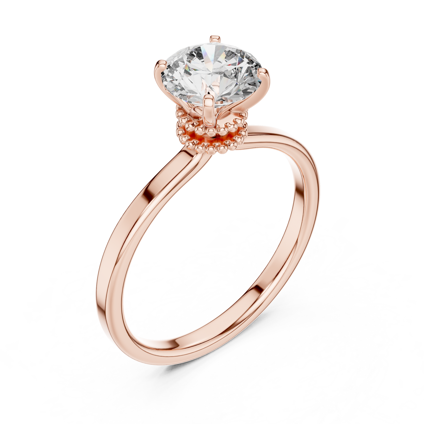 Round Cut Lab Grown Diamond Solitaire Engagement Ring in Rose Gold with Cathedral Setting
