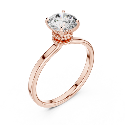 Round Cut Lab Grown Diamond Solitaire Engagement Ring in Rose Gold with Cathedral Setting