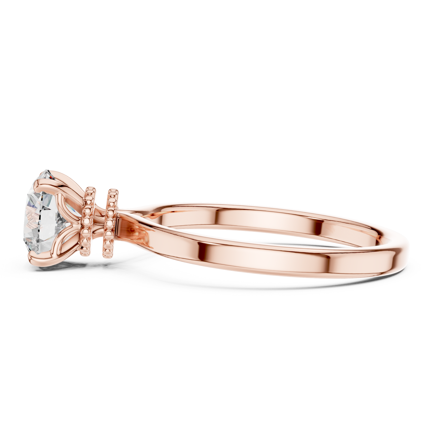 Round Cut Lab Grown Diamond Solitaire Engagement Ring in Rose Gold with Cathedral Setting