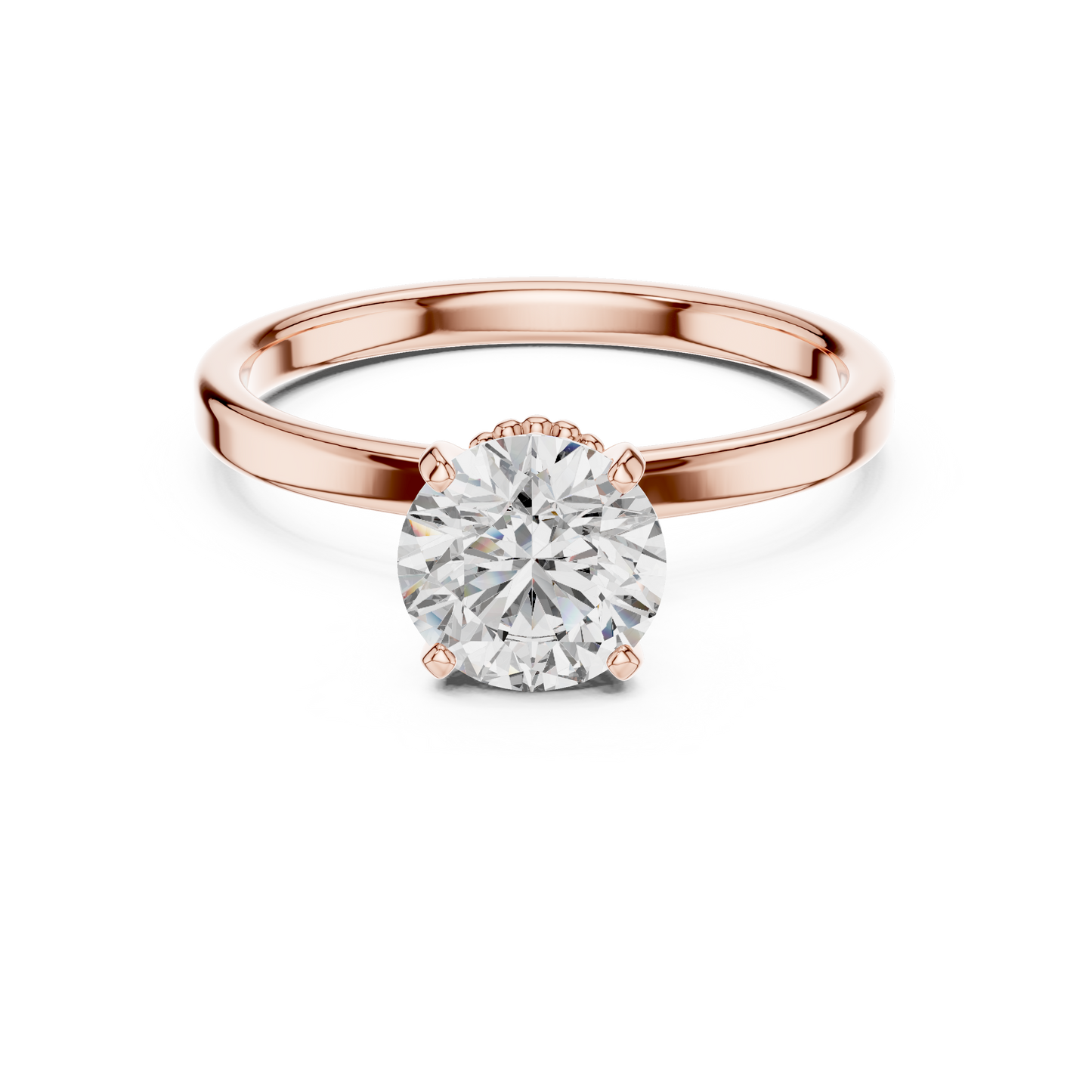 Round Cut Lab Grown Diamond Solitaire Engagement Ring in Rose Gold with Cathedral Setting
