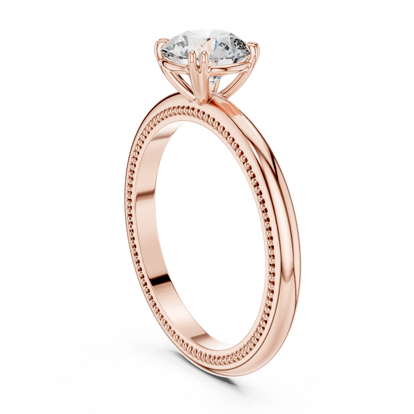 Round Solitaire Lab Grown Diamond Ring with Milgrain Band