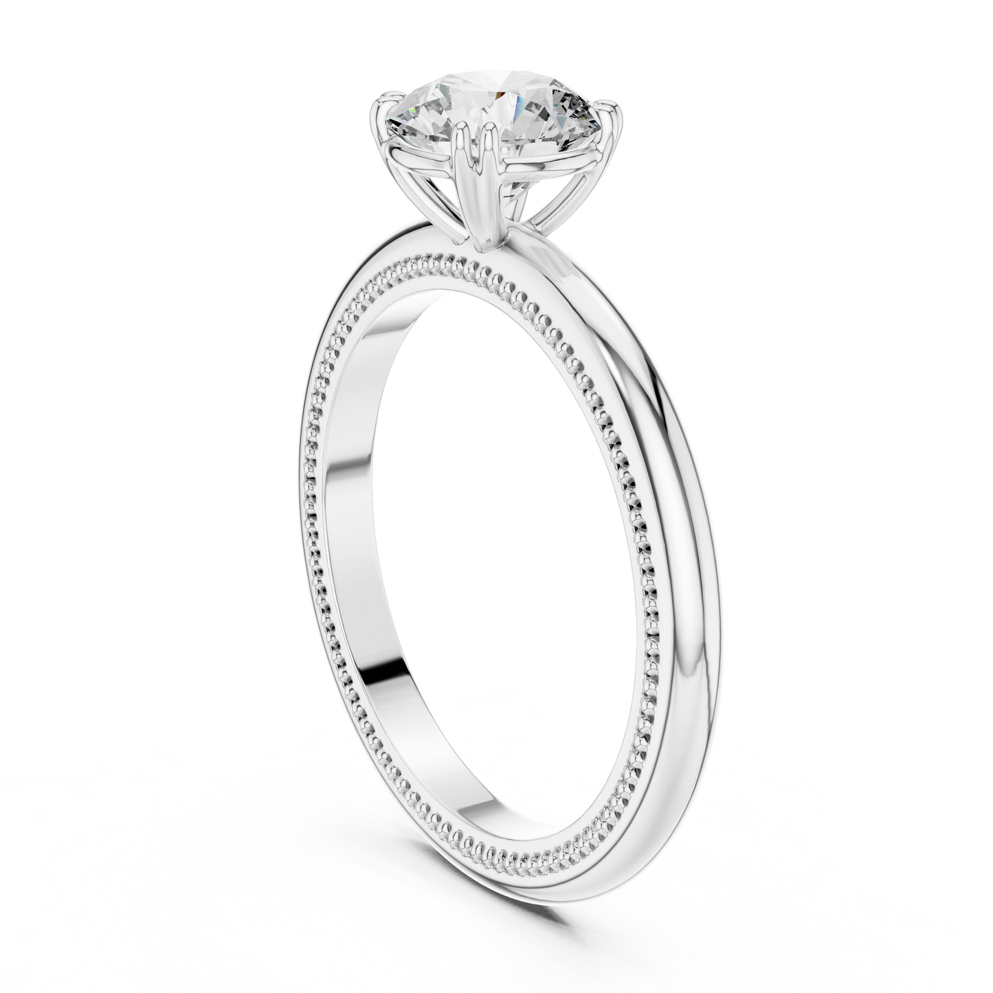Round Solitaire Lab Grown Diamond Ring with Milgrain Band
