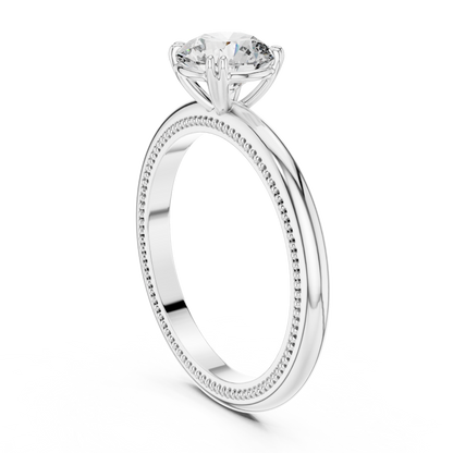 Round Solitaire Lab Grown Diamond Ring with Milgrain Band